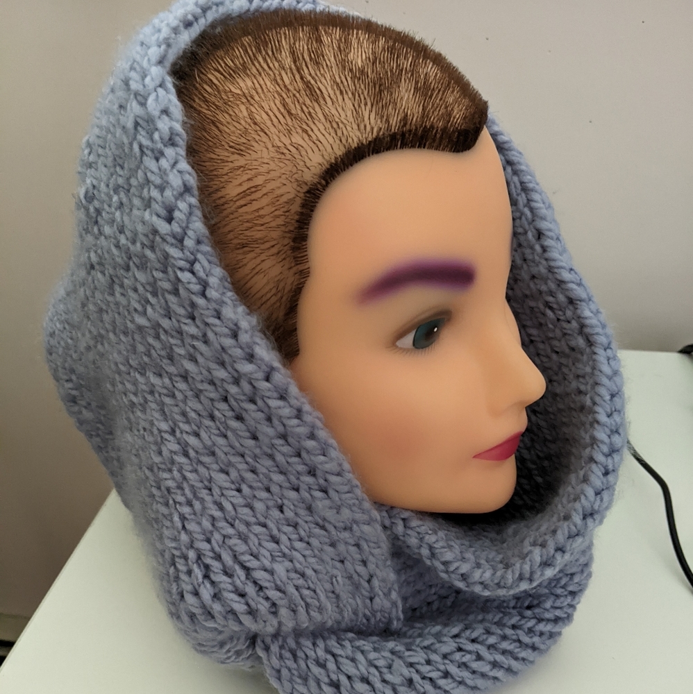 Blue Acrylic Handmade Scarf, Chunky Knit Cowl, Hood